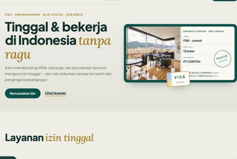 Tampilan theme WordPress Jasa KITAS & Izin Tinggal WNA