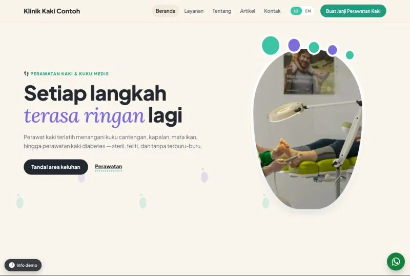 Tampilan theme WordPress Klinik Kaki & Kuku