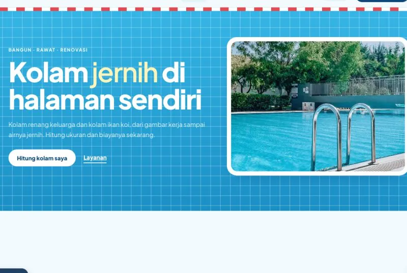 Tampilan theme WordPress Kontraktor Kolam Renang & Ikan