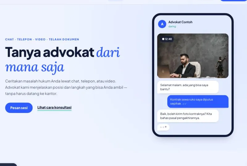 Tampilan theme WordPress Konsultasi Hukum Online