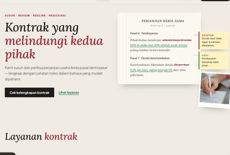 Tampilan theme WordPress Jasa Penyusunan & Review Kontrak