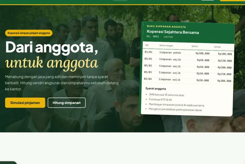 Tampilan theme Koperasi Simpan Pinjam
