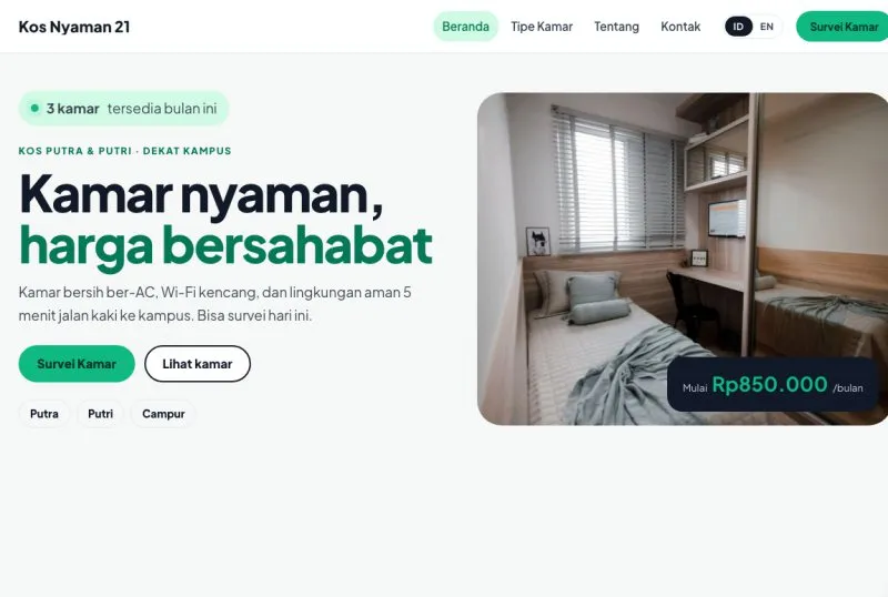 Tampilan theme Kos-kosan & Kontrakan