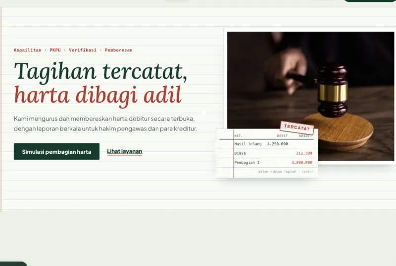 Tampilan theme WordPress Kurator & Pengurus PKPU