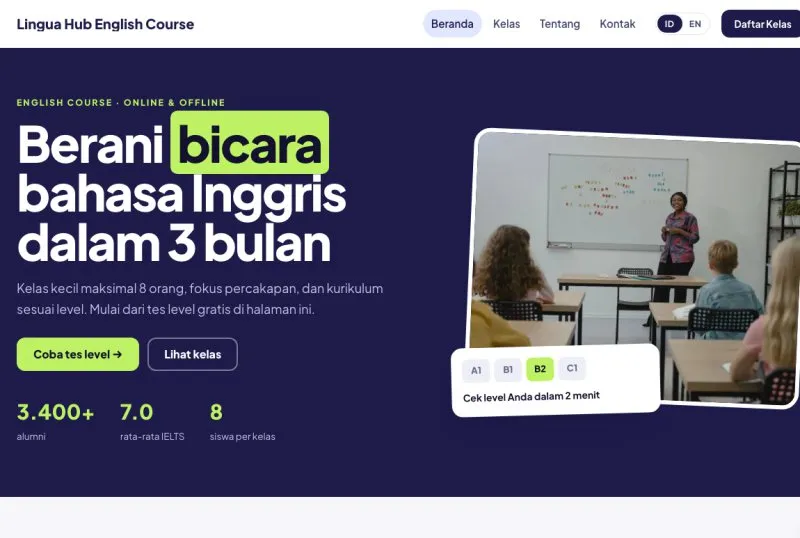 Tampilan theme Kursus Bahasa & Pelatihan
