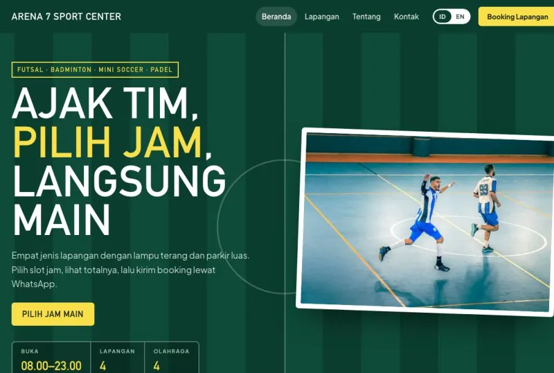 Tampilan theme WordPress Sewa Lapangan Olahraga