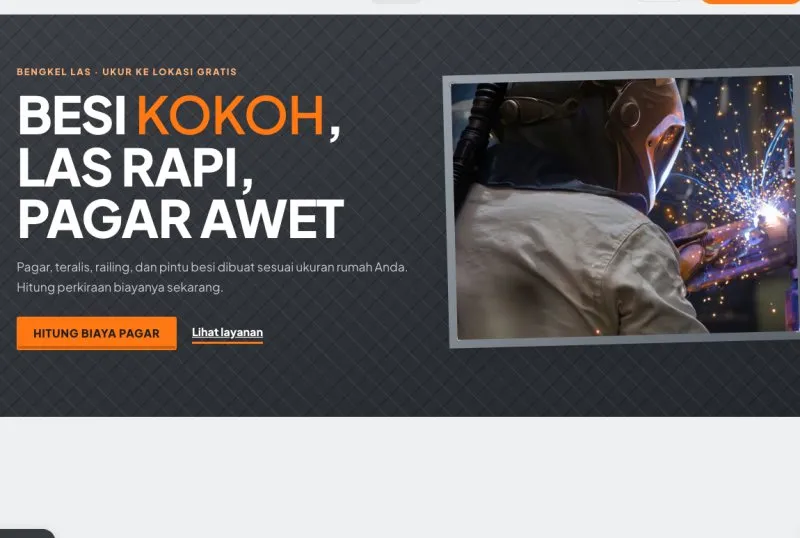 Tampilan theme WordPress Bengkel Las & Teralis