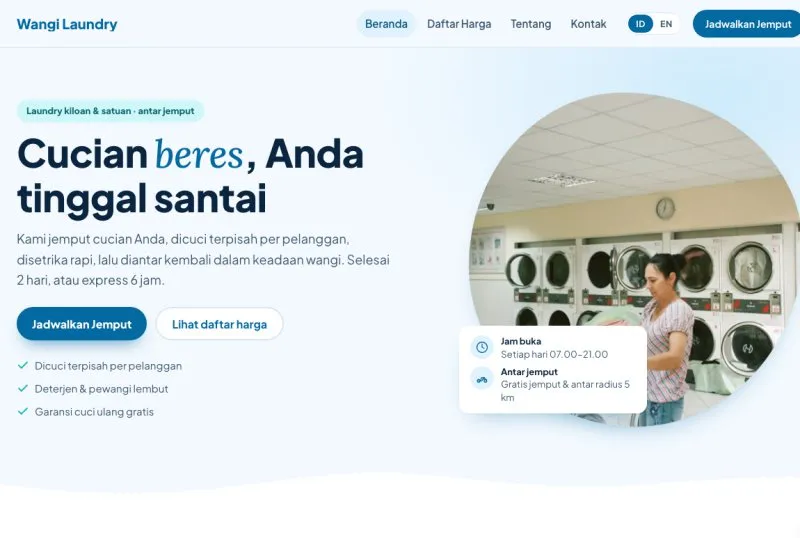 Tampilan theme WordPress Laundry Antar Jemput