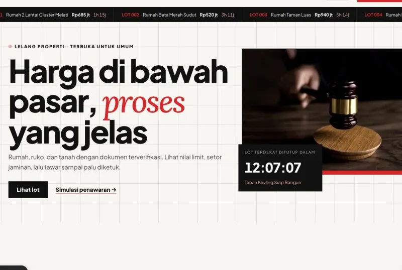 Tampilan theme WordPress Balai Lelang Properti