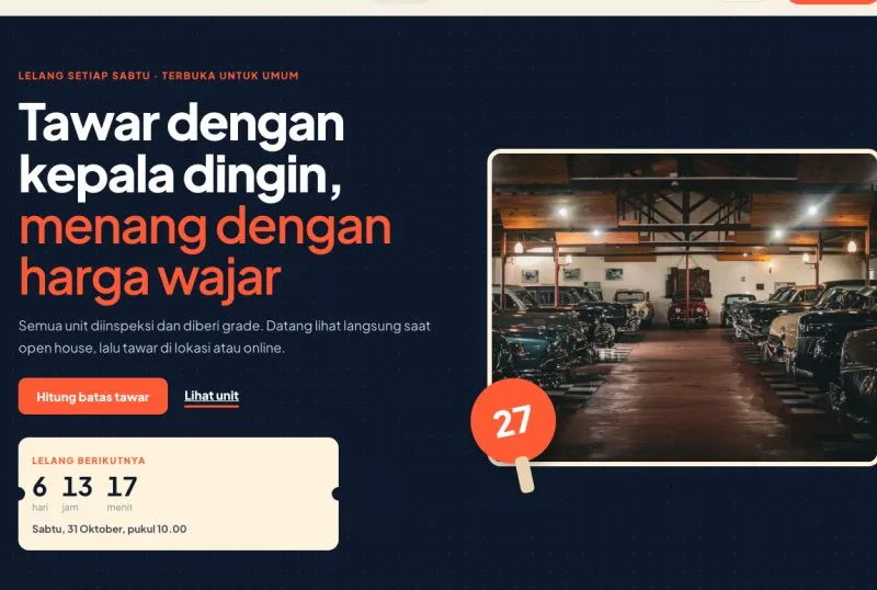 Tampilan theme WordPress Balai Lelang Kendaraan