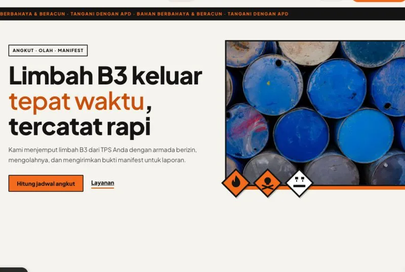 Tampilan theme WordPress Pengelolaan Limbah B3