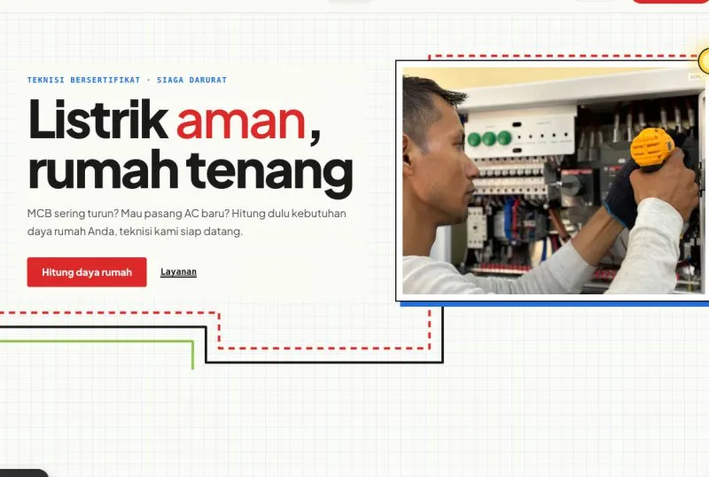 Tampilan theme WordPress Tukang Listrik & Instalasi