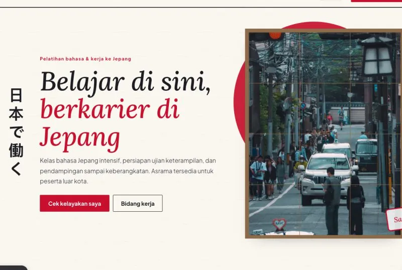 Tampilan theme WordPress LPK Kerja ke Jepang