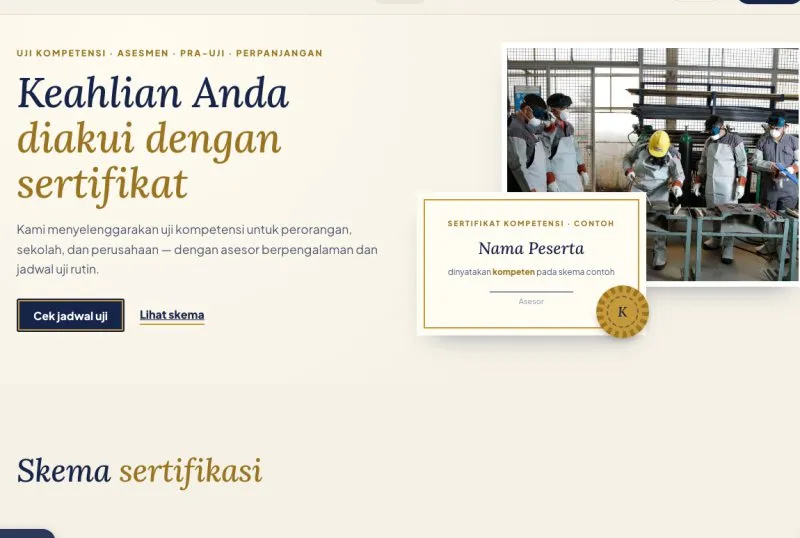 Tampilan theme WordPress Lembaga Sertifikasi Profesi