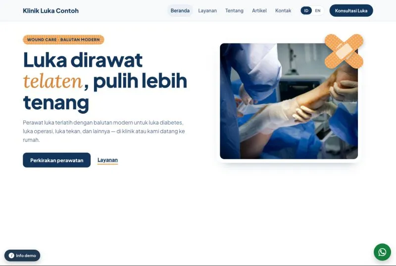 Tampilan theme WordPress Klinik Perawatan Luka