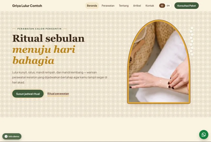 Tampilan theme WordPress Spa Lulur Pengantin