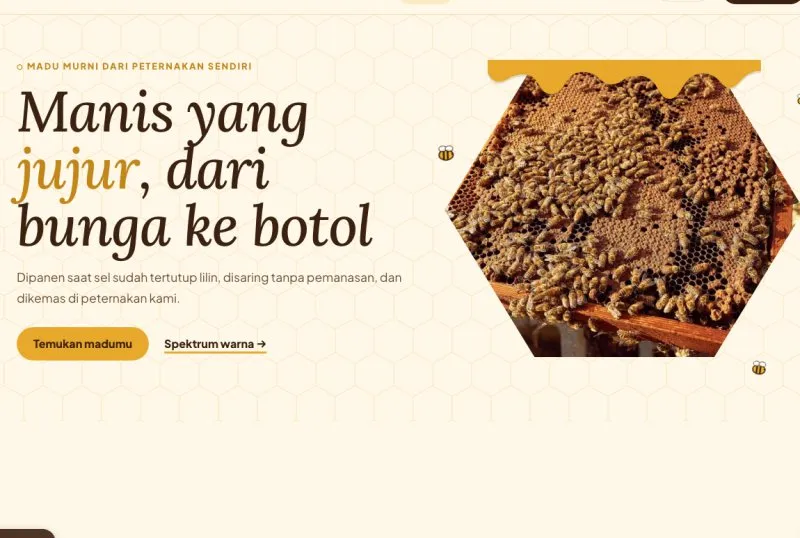 Tampilan theme Madu & Peternak Lebah