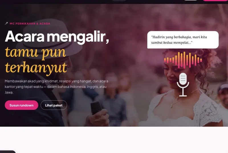 Tampilan theme WordPress MC & Host Acara