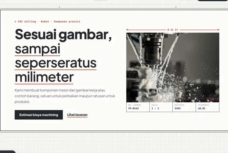 Tampilan theme Bengkel CNC & Fabrikasi Mesin