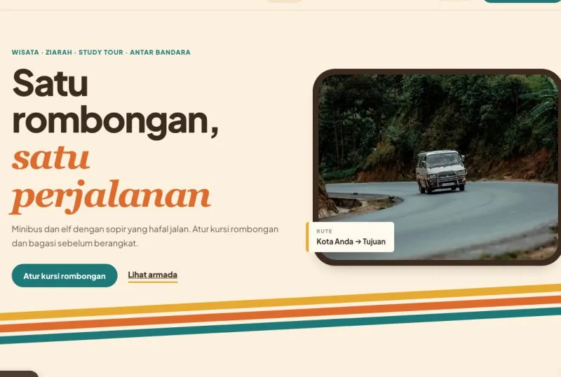 Tampilan theme WordPress Sewa Minibus & Travel