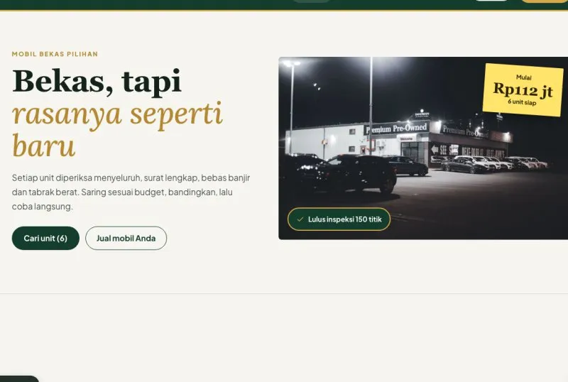 Tampilan template Showroom Mobil Bekas