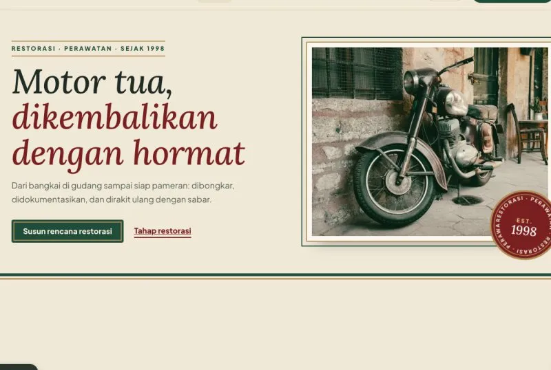 Tampilan template Restorasi Motor Klasik