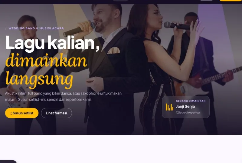 Tampilan theme Band & Musisi Acara