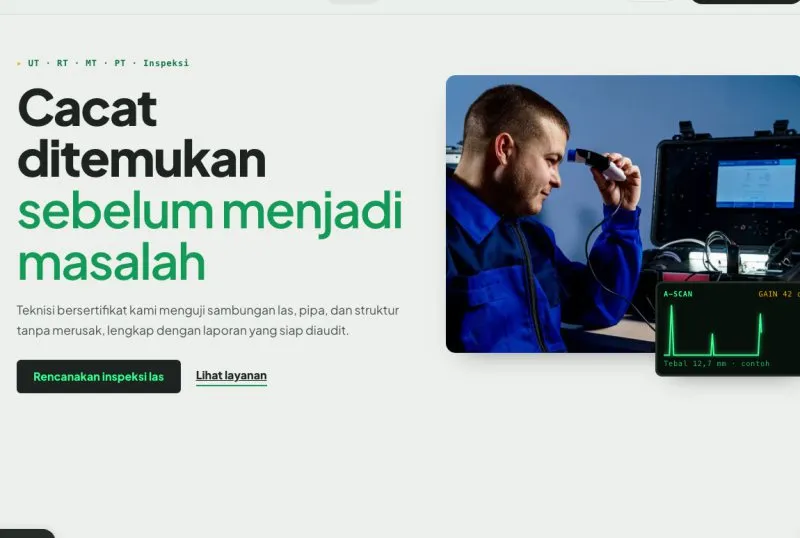 Tampilan theme WordPress Jasa NDT & Inspeksi Teknik