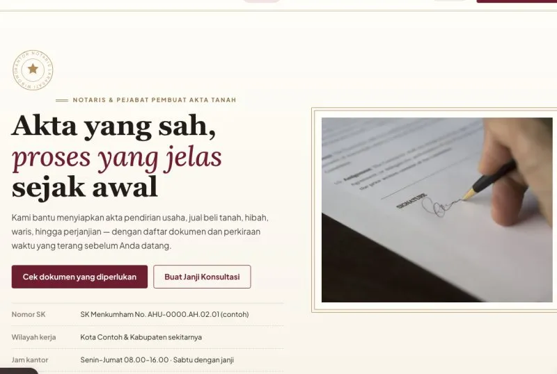 Tampilan theme WordPress Notaris & PPAT