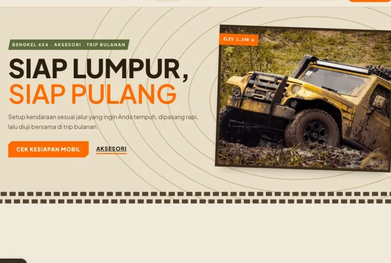 Tampilan theme WordPress Offroad 4x4 & Aksesori