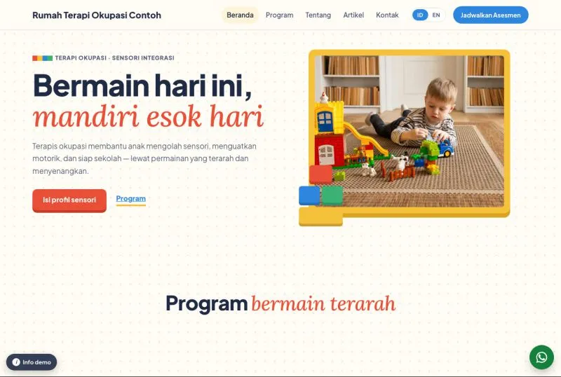 Tampilan theme WordPress Terapi Okupasi Anak