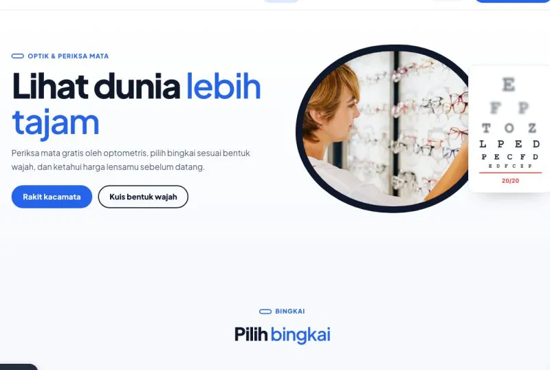 Tampilan theme WordPress Optik & Kacamata