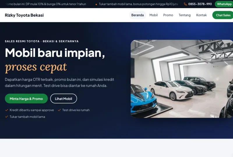 Tampilan theme Sales Mobil