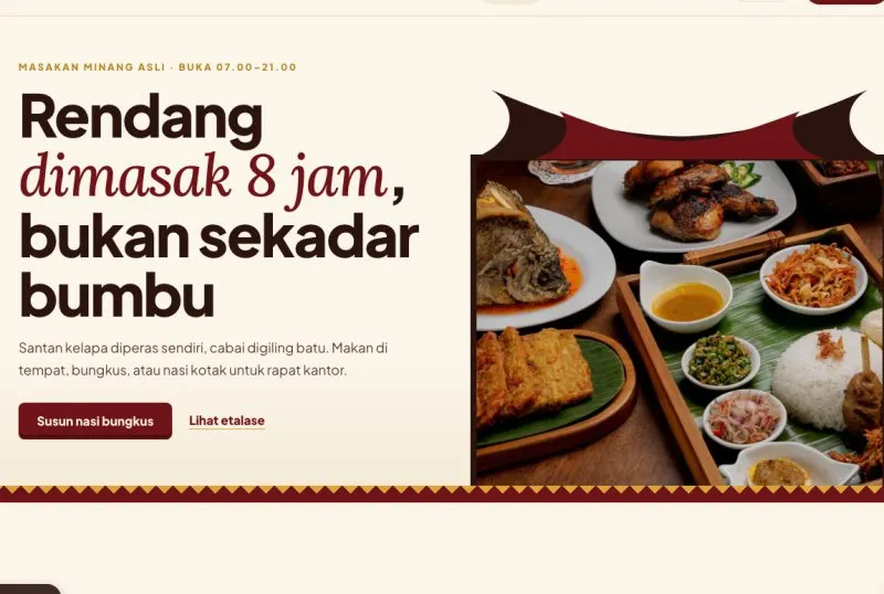 Tampilan theme WordPress Masakan Padang & Nasi Bungkus