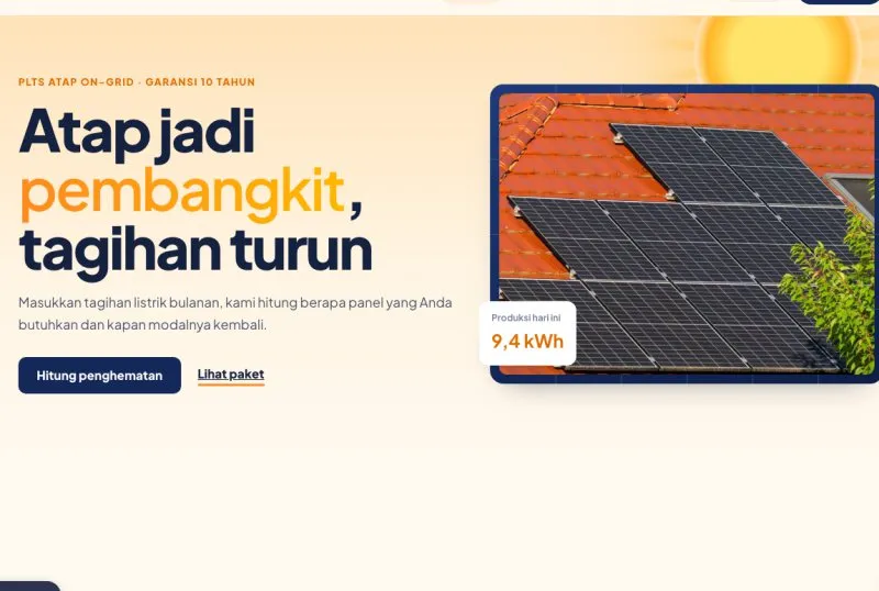 Tampilan theme Pasang Panel Surya (PLTS Atap)