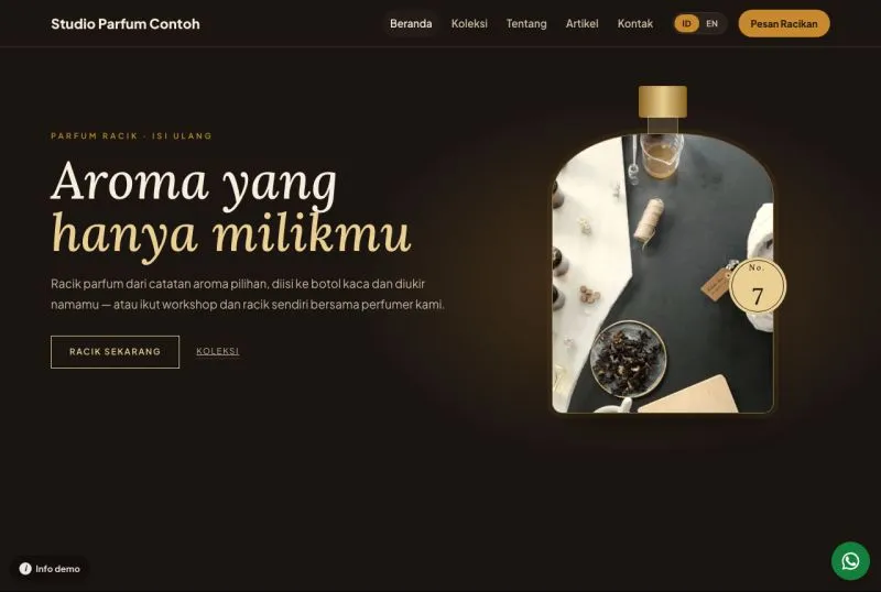Tampilan theme WordPress Studio Parfum Racik