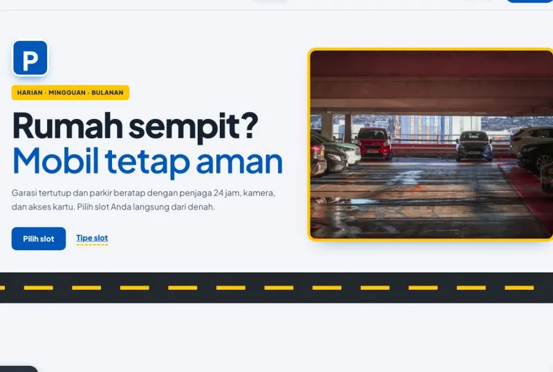 Tampilan theme WordPress Sewa Garasi & Parkir Inap
