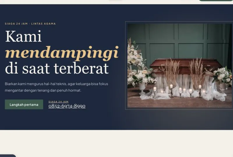 Tampilan theme WordPress Layanan Kedukaan