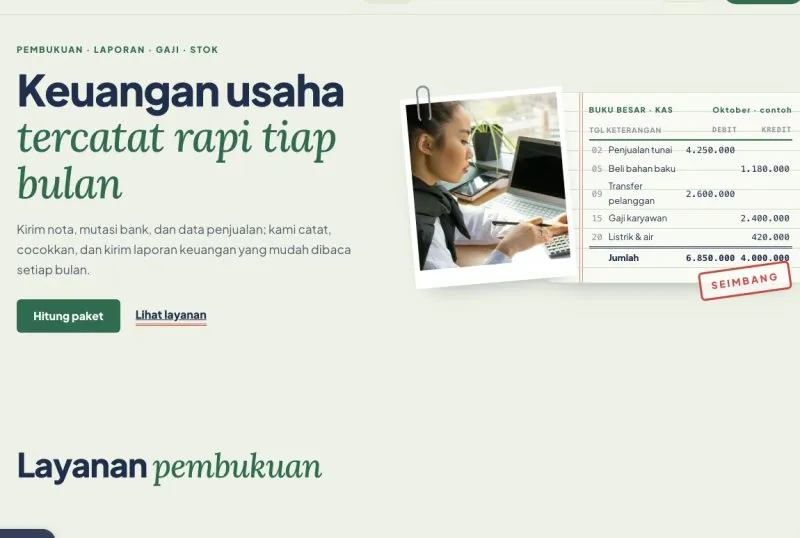 Tampilan theme Jasa Pembukuan UMKM