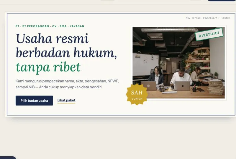 Tampilan theme WordPress Jasa Pendirian PT & Badan Usaha