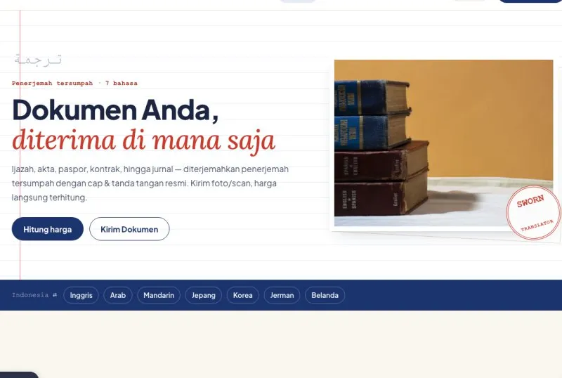 Tampilan template Penerjemah Tersumpah