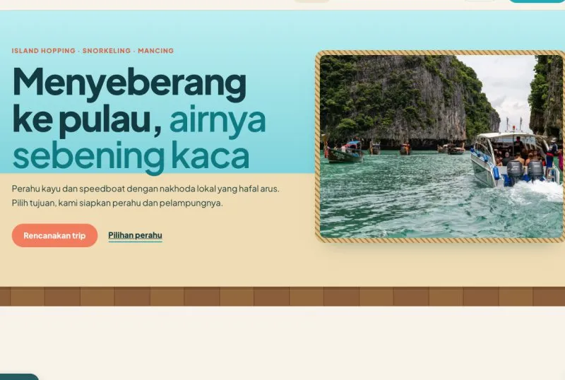 Tampilan theme WordPress Sewa Perahu Wisata