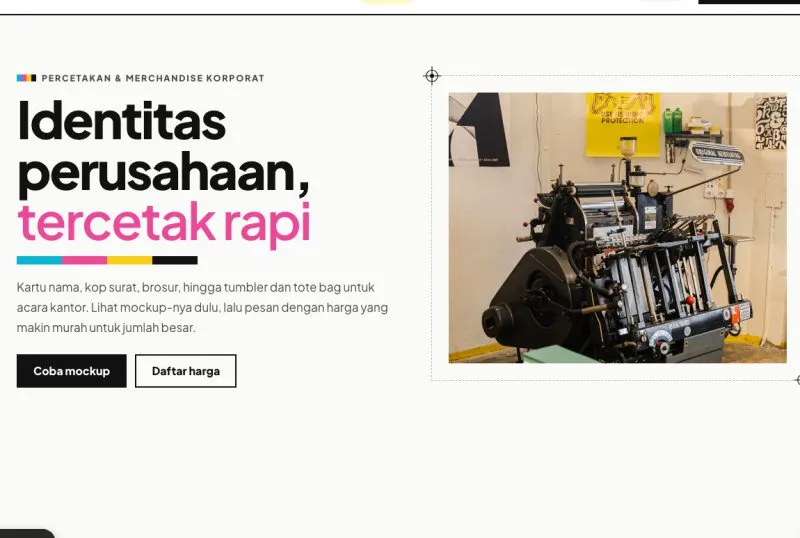 Tampilan theme WordPress Percetakan & Merchandise Korporat