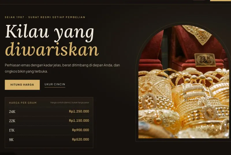 Tampilan theme Toko Perhiasan