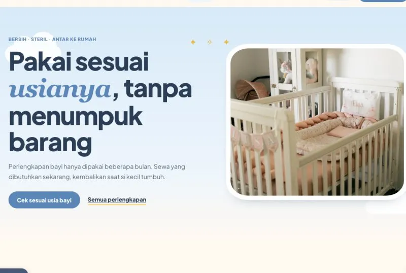 Tampilan theme WordPress Sewa Perlengkapan Bayi
