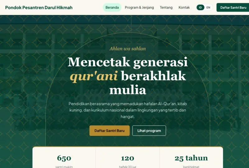 Tampilan theme Pesantren & Madrasah