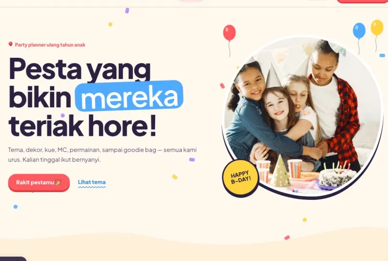Tampilan theme Party Planner Anak