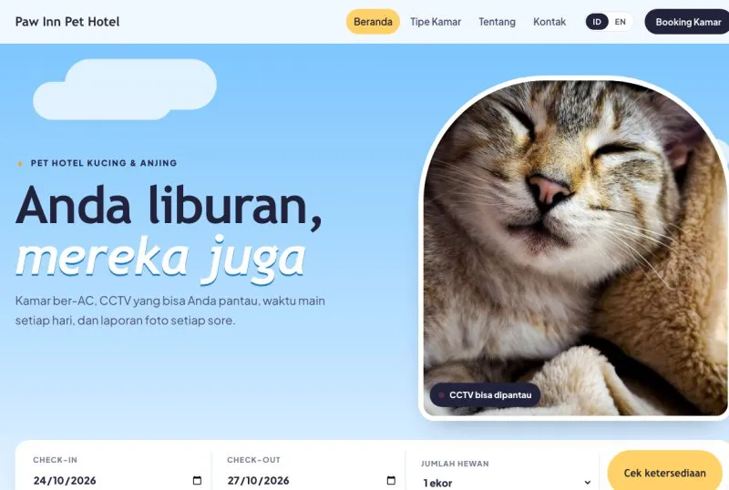 Tampilan theme WordPress Pet Hotel & Penitipan