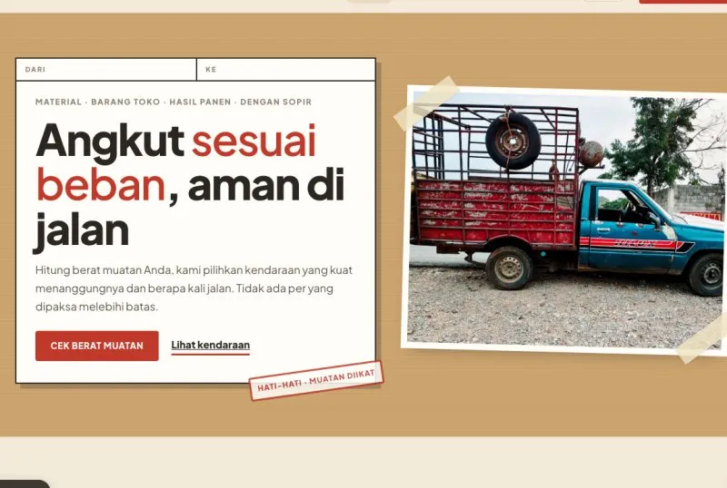 Tampilan theme WordPress Sewa Pickup & Angkut Barang
