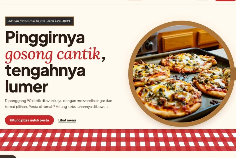 Tampilan theme WordPress Pizza Rumahan & Oven Kayu